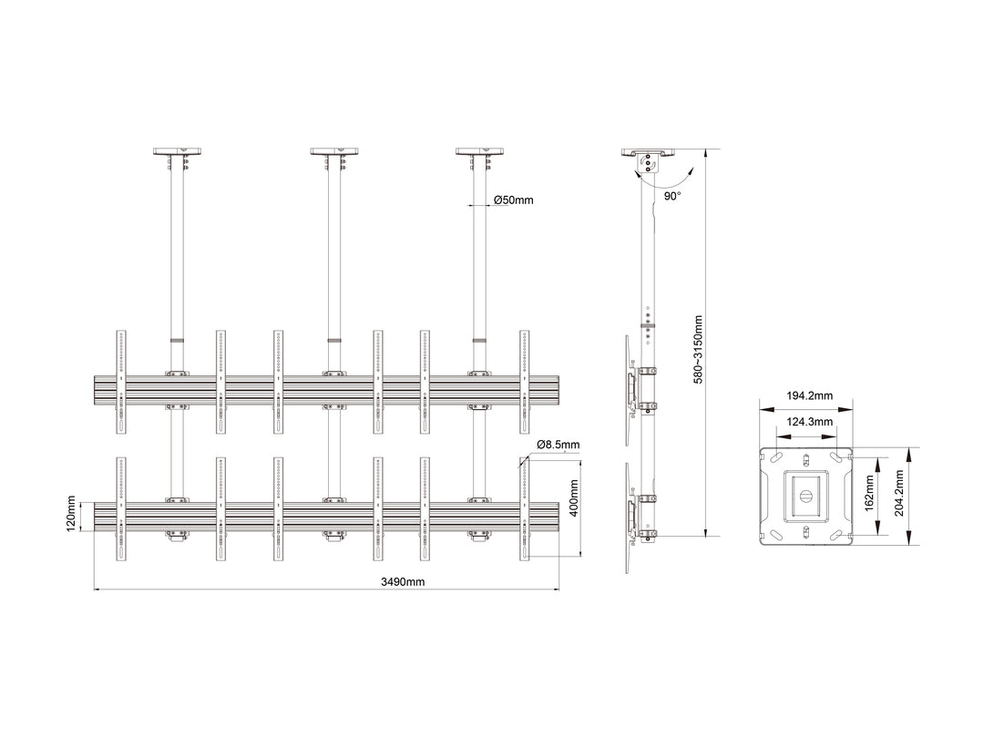 Multibrackets MBC3X2U Display Ceiling Mount Pro Ceiling Mount Bracket Multibrackets