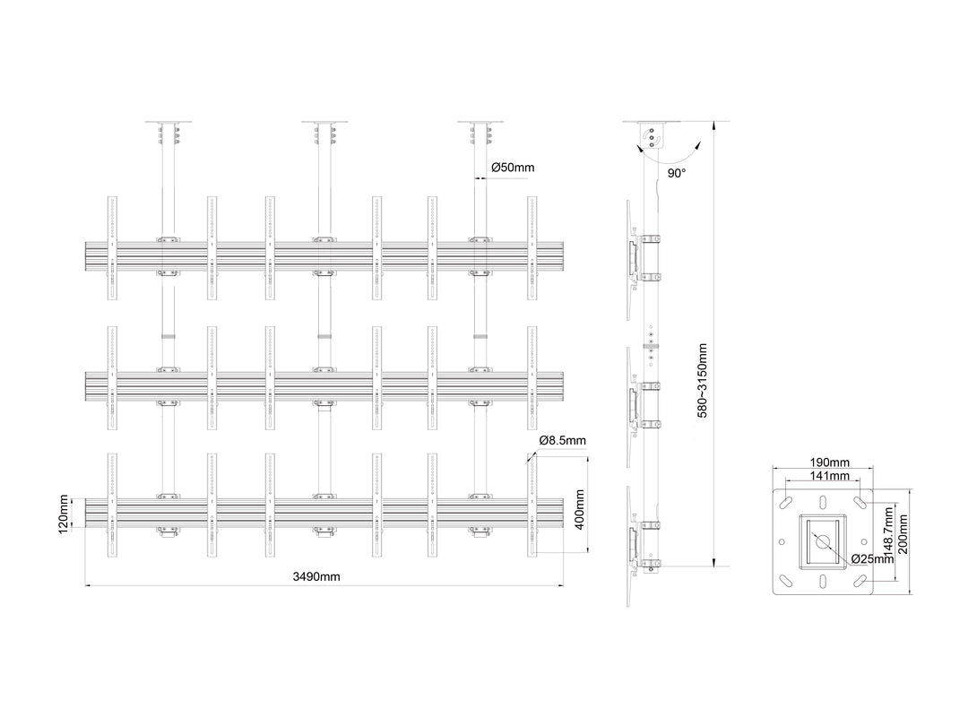 Multibrackets MBC3X3U Display Ceiling Mount Pro Ceiling Mount Bracket Multibrackets