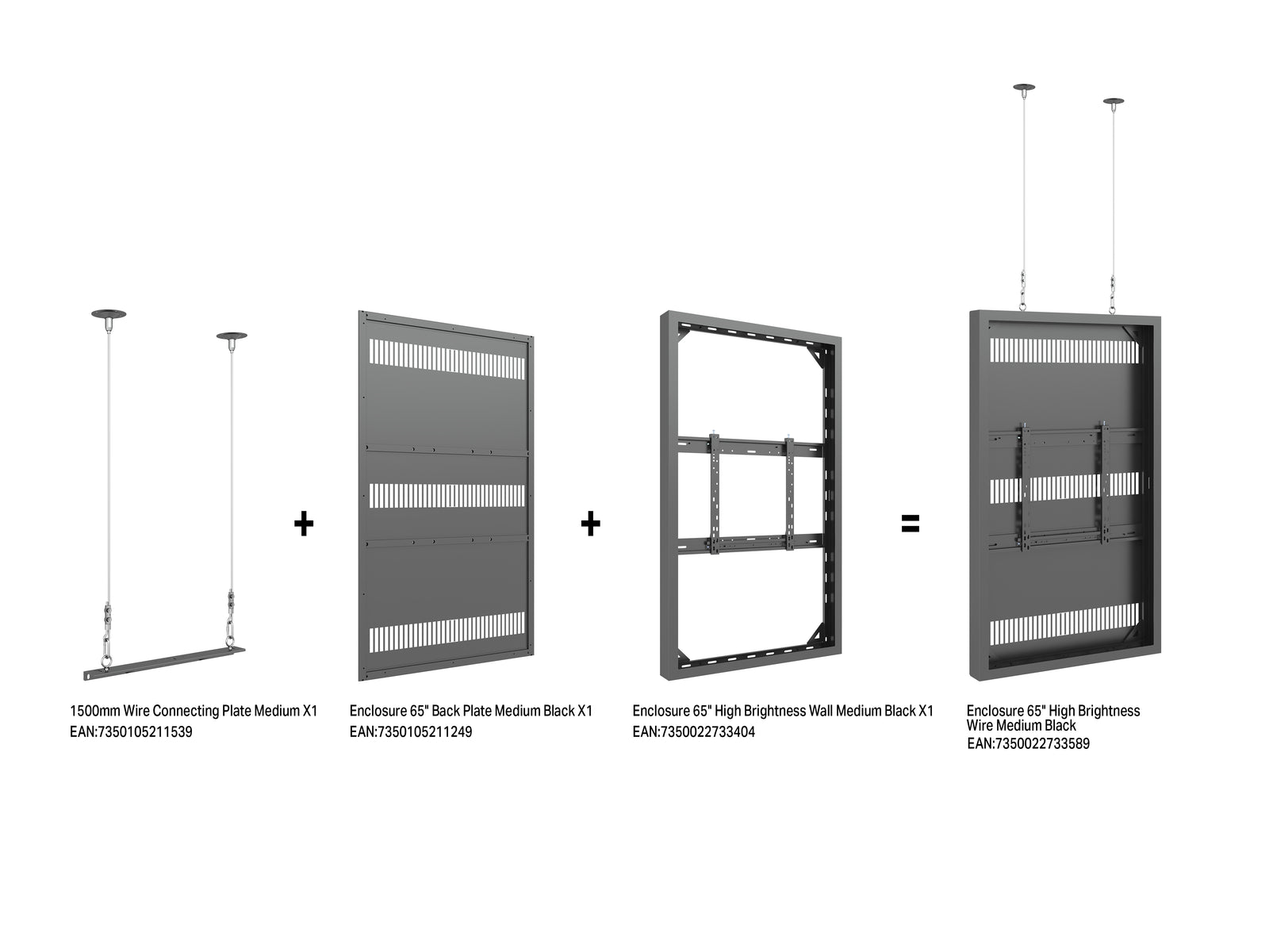 Multibrackets M Pro Series Enclosure 65" High Brightness Wire Medium Black Signage Display Enclosures Multibrackets