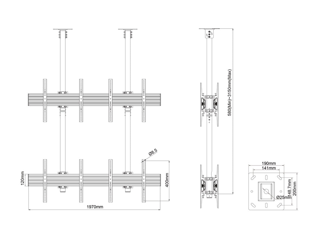Multibrackets MBC2X2U2 Display Ceiling Mount Pro Ceiling Mount Bracket Multibrackets