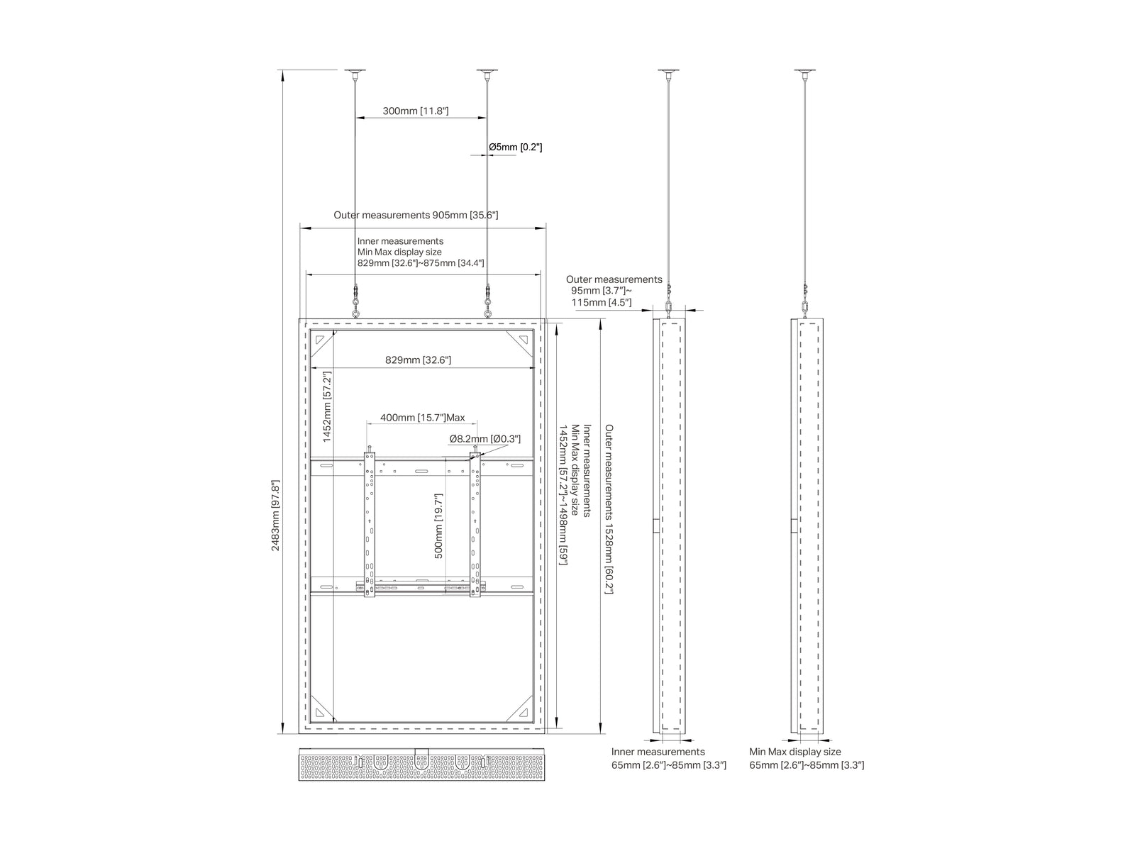Multibrackets M Pro Series Enclosure 65" High Brightness Wire Medium White Signage Display Enclosures Multibrackets