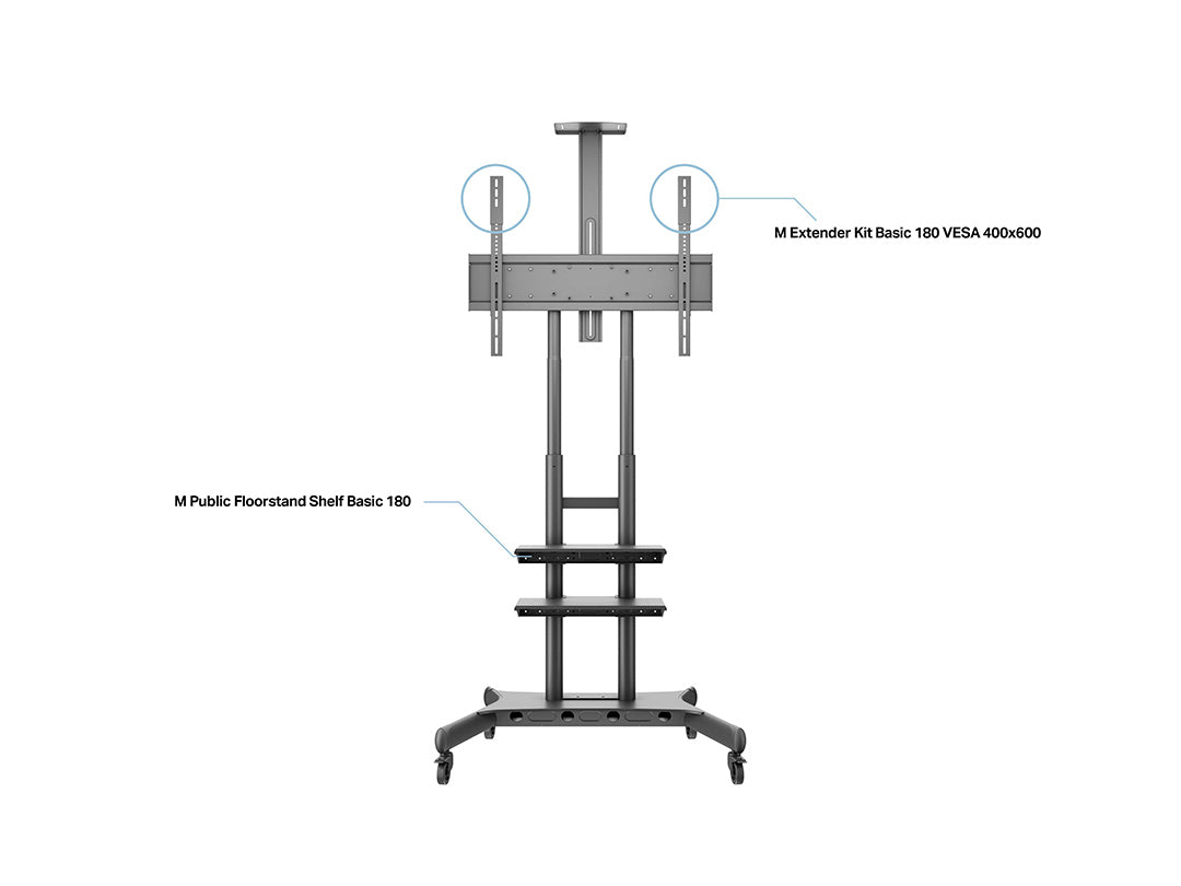 Multibrackets M Public Floorstand Basic 180 Plus | For 55" - 80" Screens Mobile Trolley Multibrackets