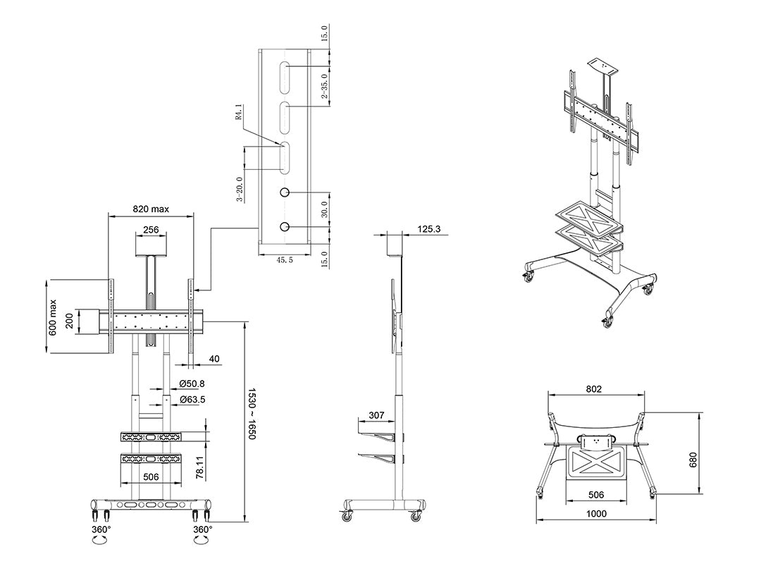 Multibrackets M Public Floorstand Basic 180 Plus | For 55" - 80" Screens Mobile Trolley Multibrackets