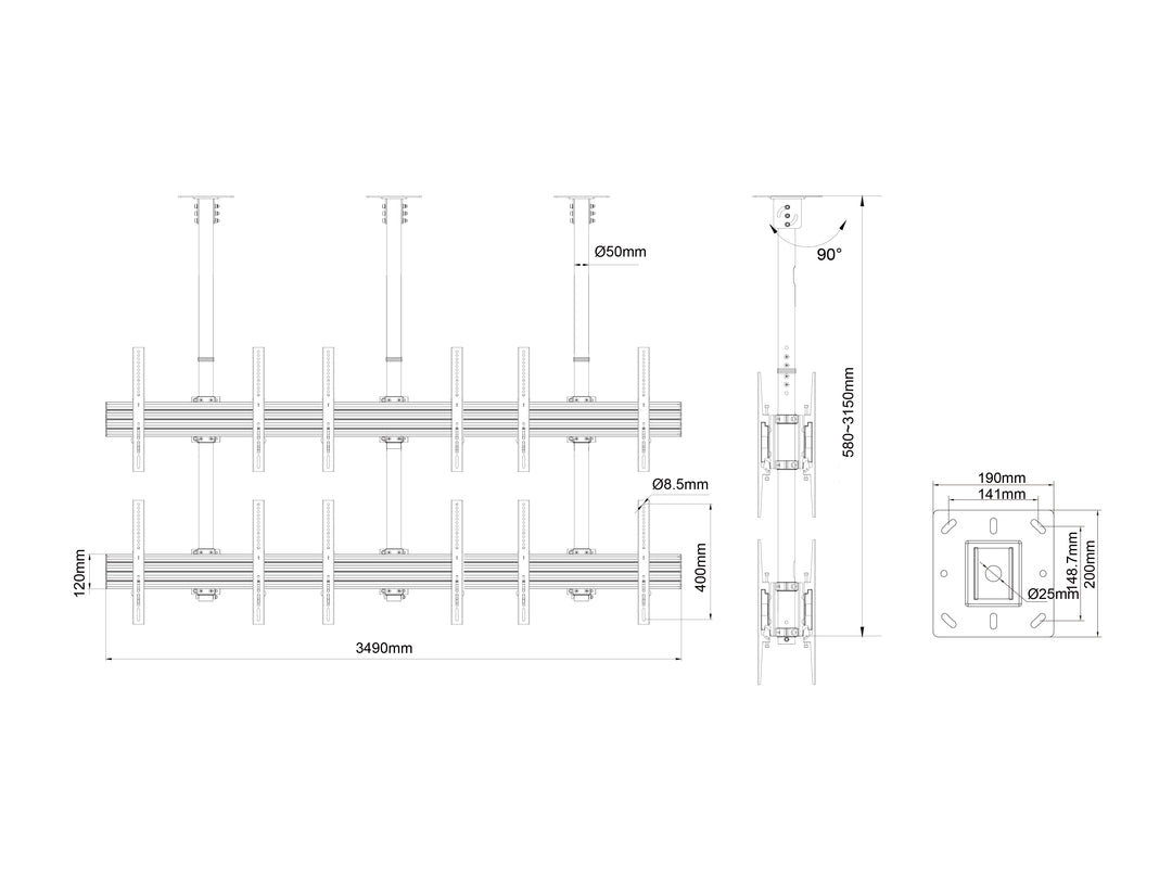 Multibrackets MBC3X2U2 Display Ceiling Mount Pro Ceiling Mount Bracket Multibrackets