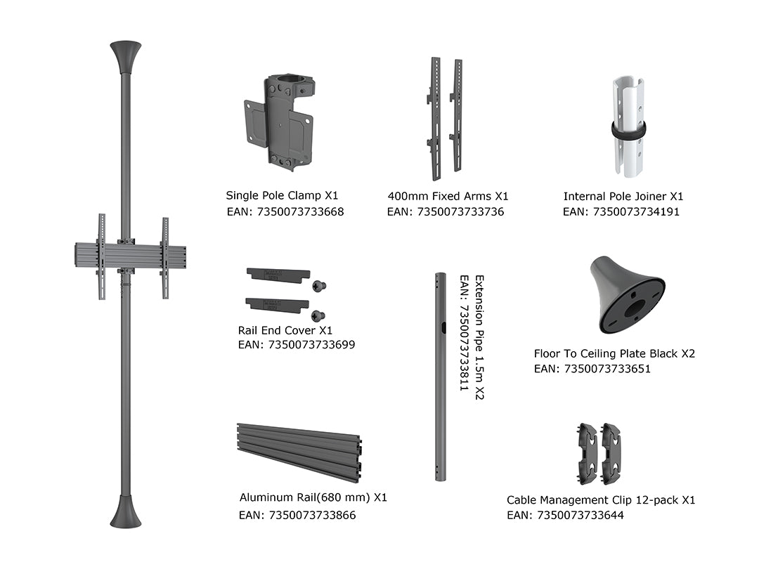 Multibrackets 40" - 65" Up to 3m Floor to Ceiling Mount Pro Floor to Ceiling Display Mount Multibrackets