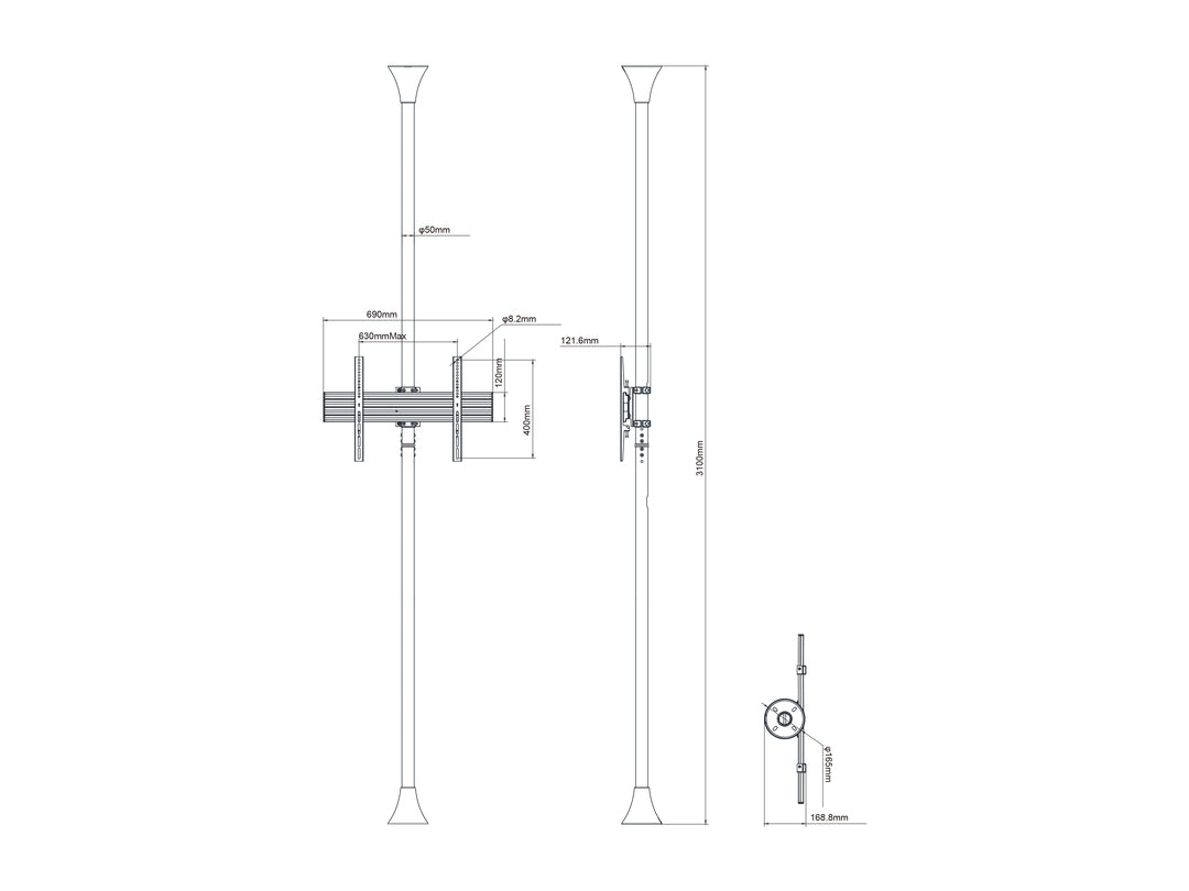 Multibrackets 40" - 65" Up to 3m Floor to Ceiling Mount Pro Floor to Ceiling Display Mount Multibrackets