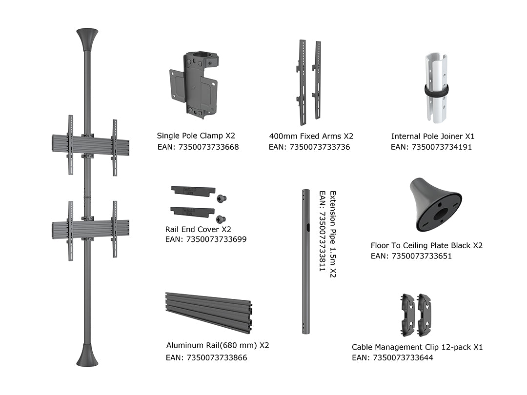 Multibrackets MBFC2U M Floor to Ceiling Mount Pro - Up to 40"-65" Screen Floor to Ceiling Display Mount Multibrackets