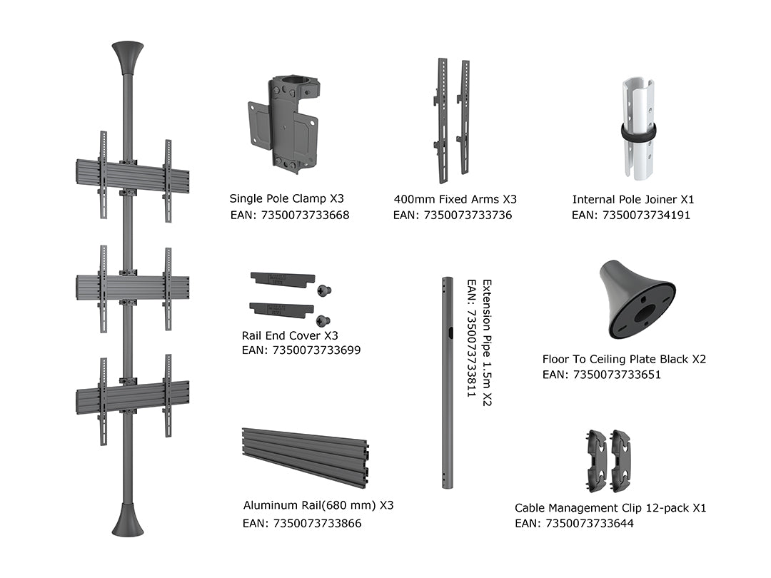 Multibrackets MBFC3U M Floor to Ceiling Mount Pro - Up to 40"-65" Screen Floor to Ceiling Display Mount Multibrackets