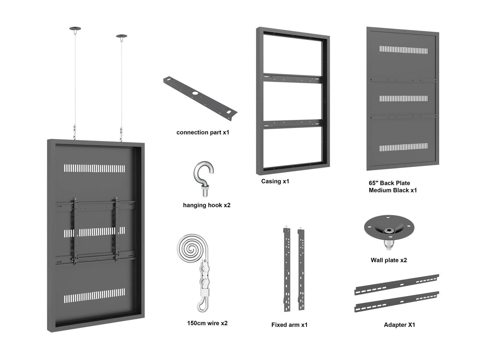 Multibrackets M Pro Series Enclosure 65" Wire Medium Black Signage Display Enclosures Multibrackets