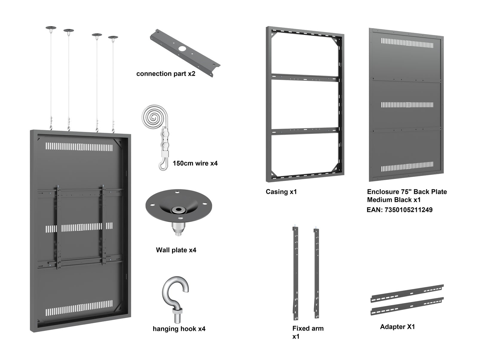 Multibrackets M Pro Series Enclosure 75" Wire Large Black Signage Display Enclosures Multibrackets