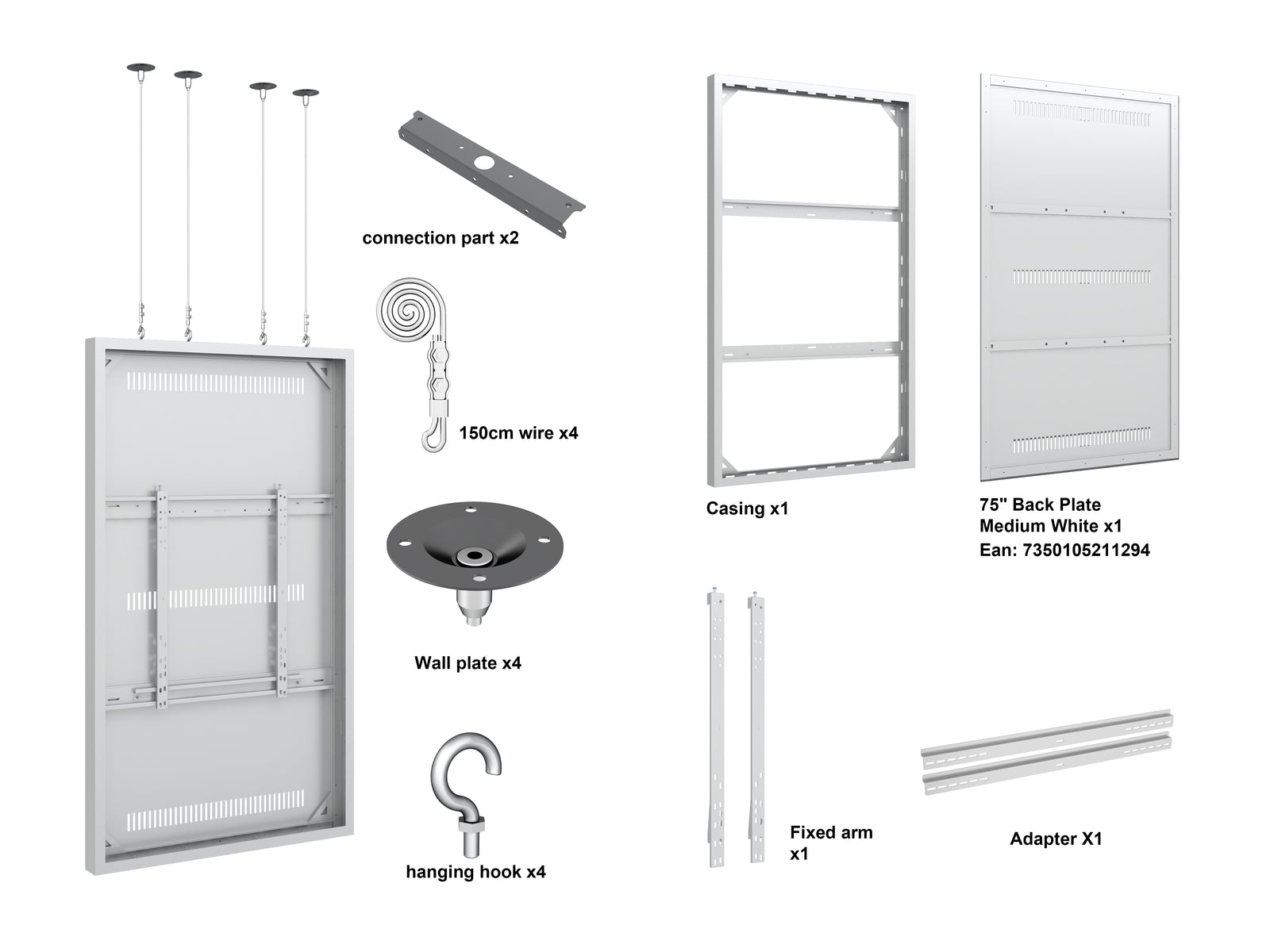 Multibrackets M Pro Series Enclosure 75" Wire Large White Signage Display Enclosures Multibrackets