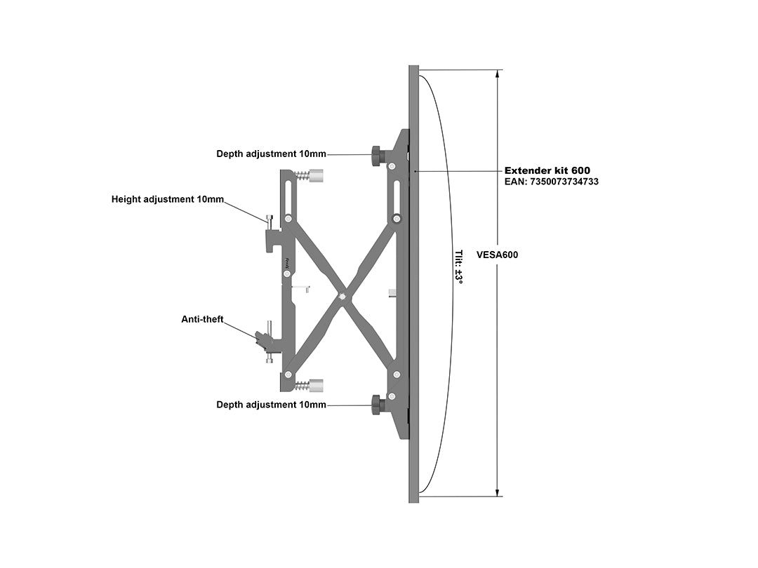 Multibrackets MBW4X1U Push In Pop Out M Wallmount Pro - (37" - 65") Wall Mount Bracket Multibrackets