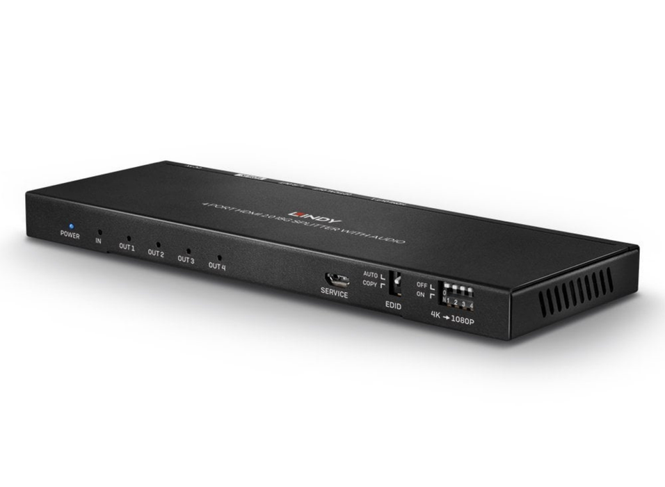 Lindy 4 Port HDMI 18G Splitter with Audio & Downscaling | 38231 Lindy Video Splitters Lindy