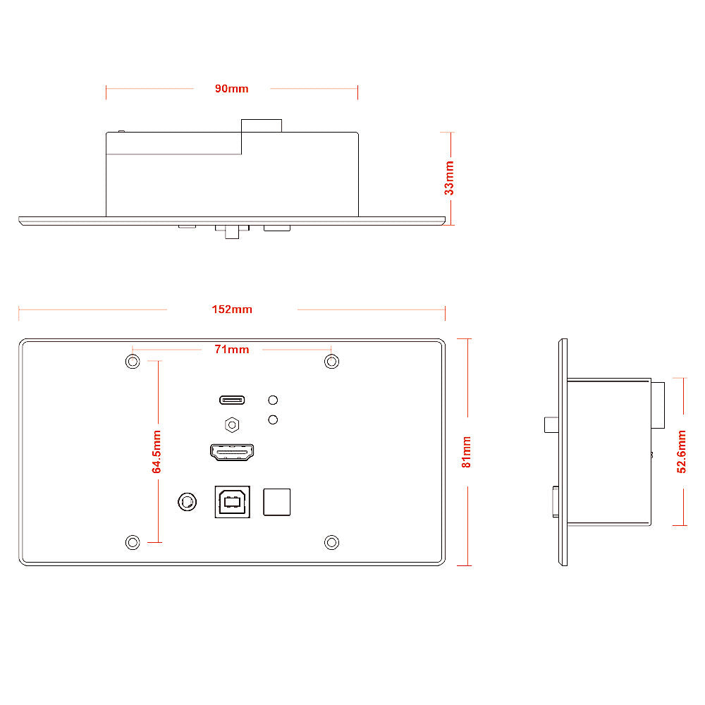 Lindy 150m Cat.6 HDMI 4K60 & Type C HDBaseT EU Wall Plate KVM Extender, Transmitter | 38388 AV Extender Lindy