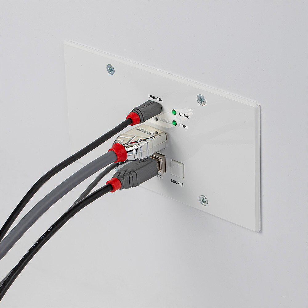 Lindy 150m Cat.6 HDMI 4K60 & Type C HDBaseT EU Wall Plate KVM Extender, Transmitter | 38388 AV Extender Lindy