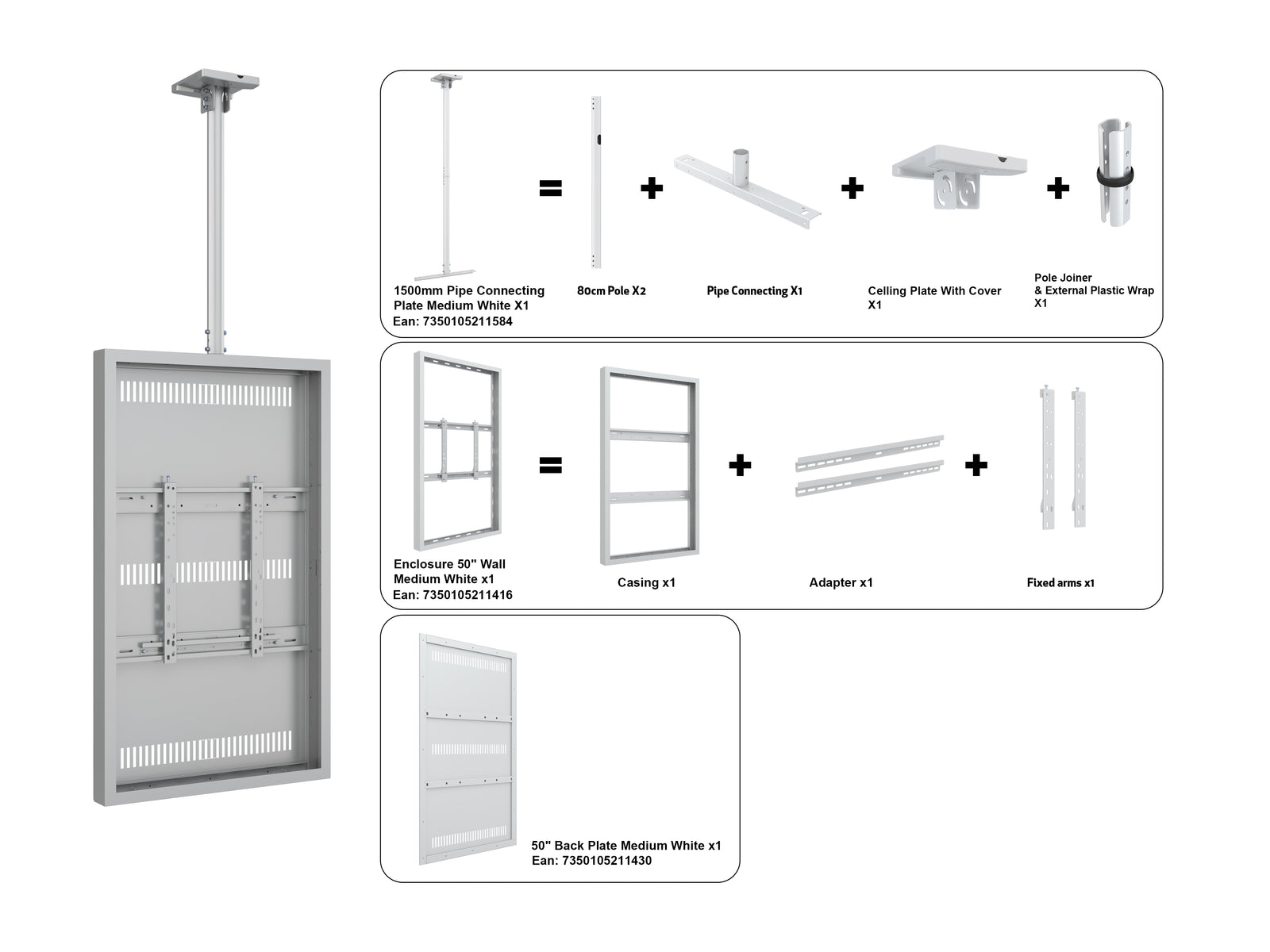 Multibrackets M Pro Series Enclosure 50" Ceiling Medium White Signage Display Enclosures Multibrackets
