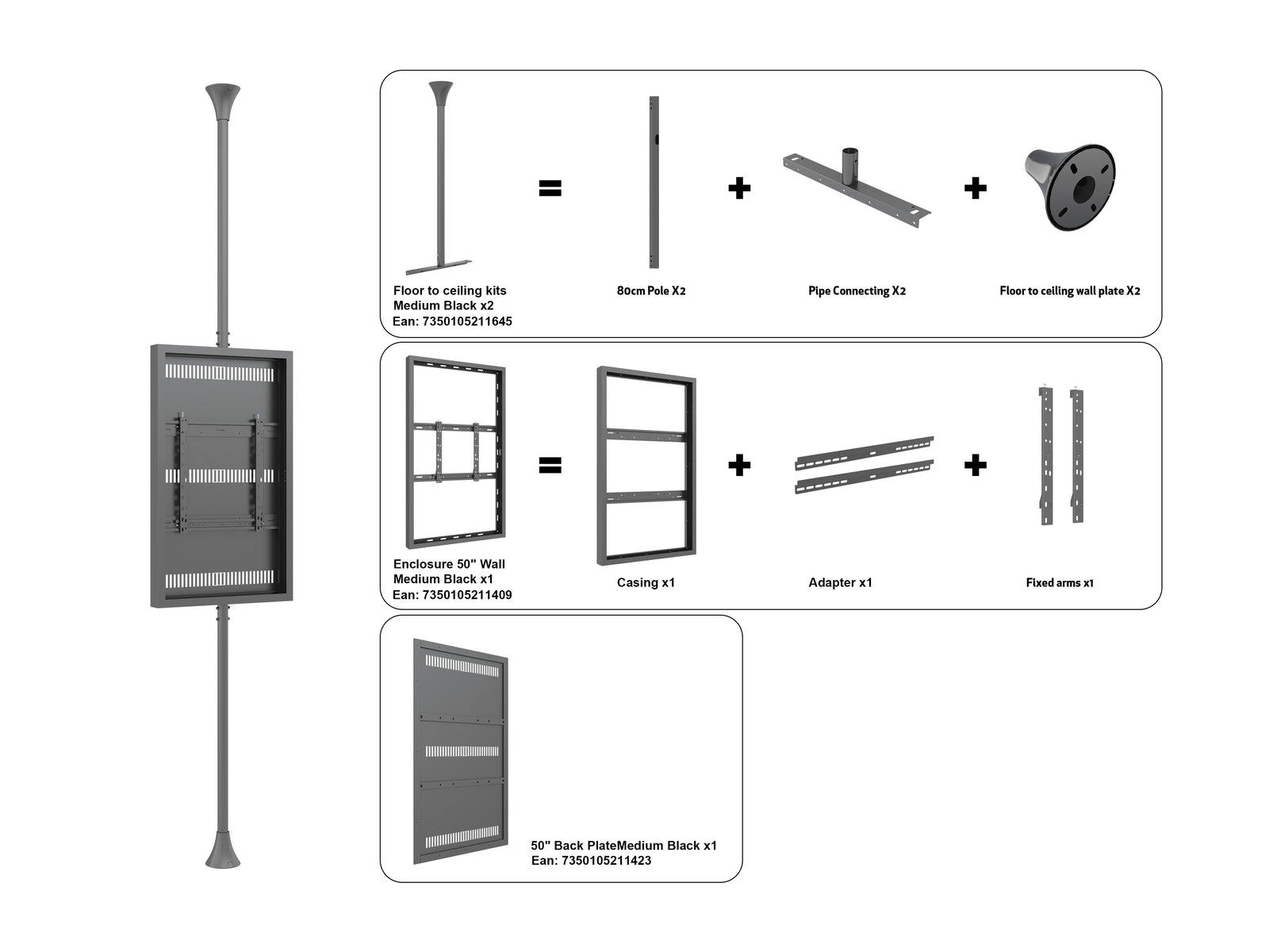 Multibrackets M Pro Series Enclosure 50" Floor to Ceiling Medium Black Signage Display Enclosures Multibrackets
