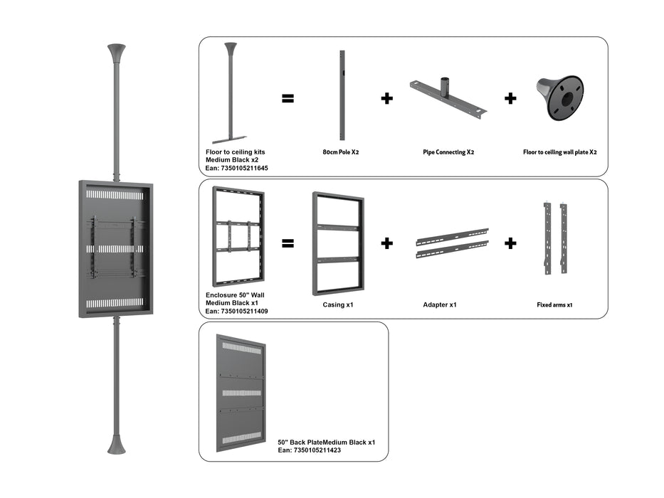 Multibrackets M Pro Series Enclosure 50" Floor to Ceiling Medium Black Signage Display Enclosures Multibrackets