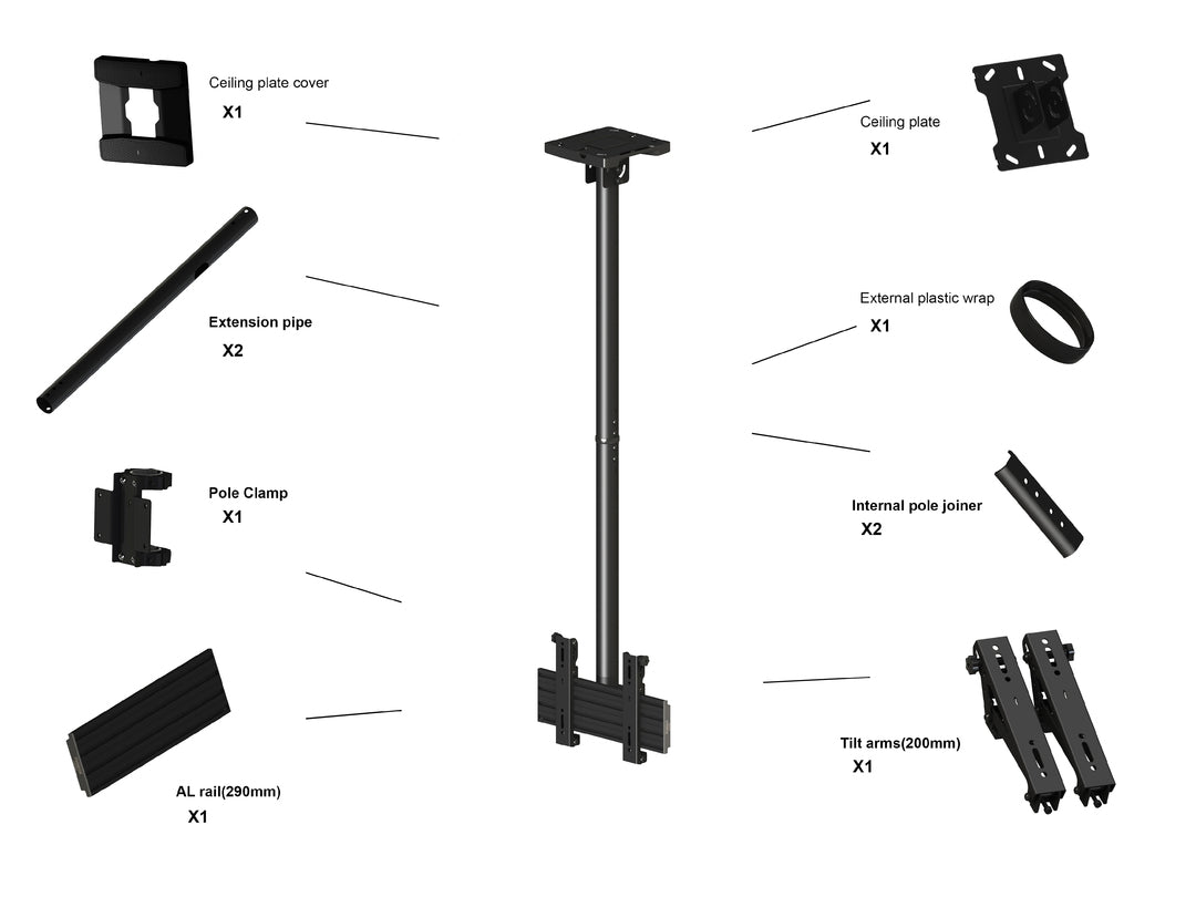 Multibrackets 24” - 42" 1.5m Pole Single Side Display Ceiling Mount Pro Ceiling Mount Bracket Multibrackets