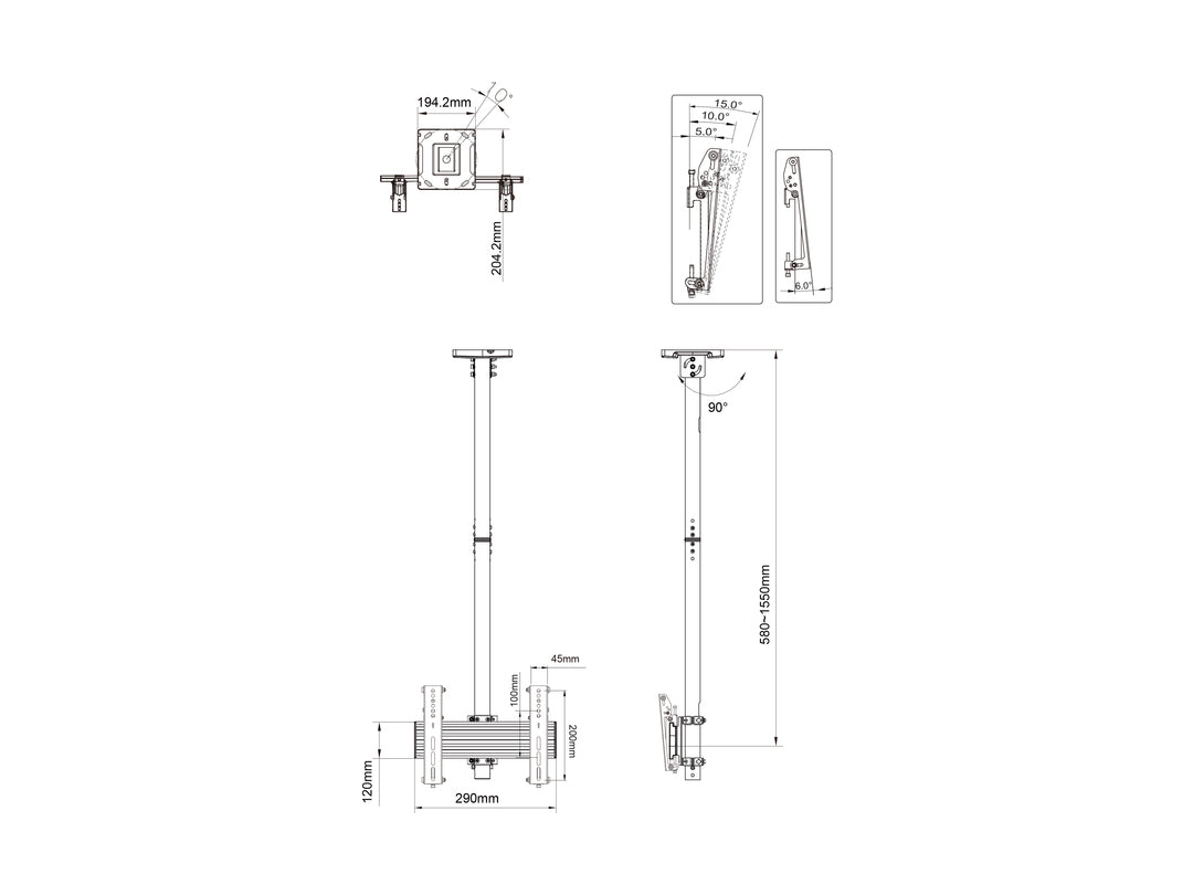 Multibrackets 24” - 42" 1.5m Pole Single Side Display Ceiling Mount Pro Ceiling Mount Bracket Multibrackets