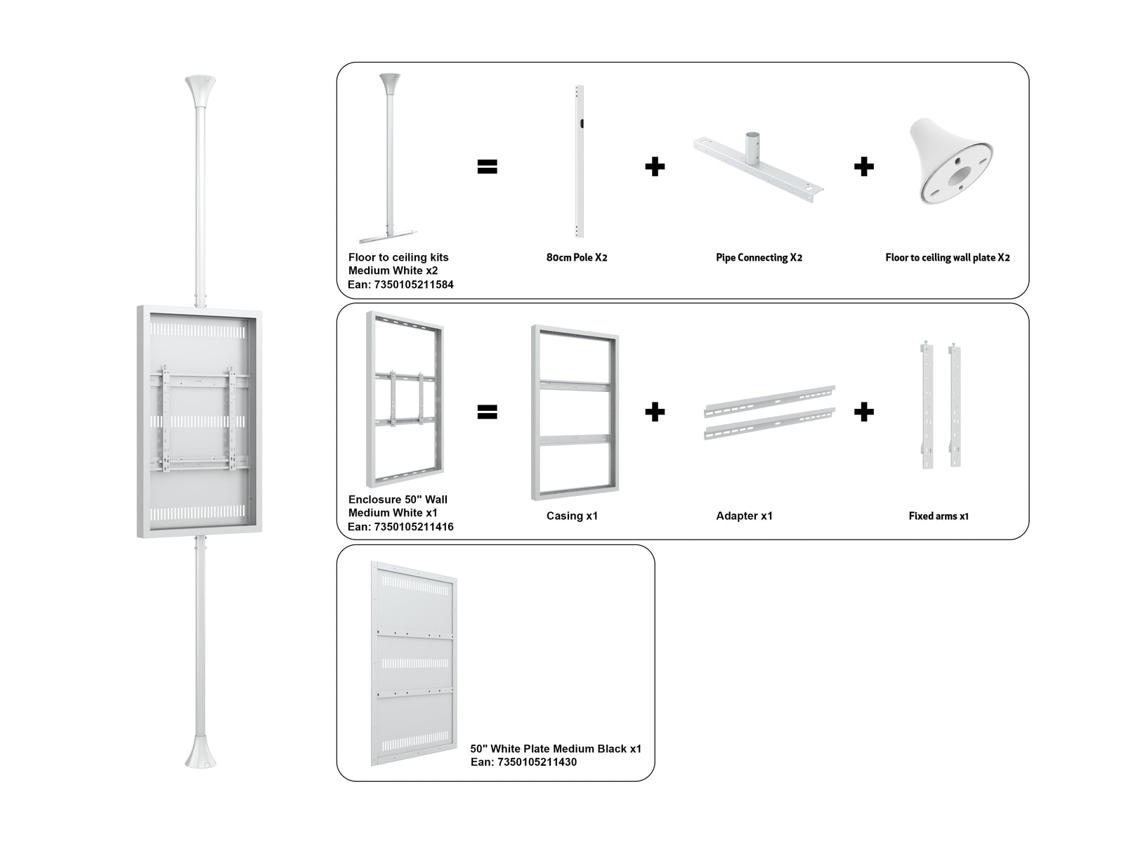 Multibrackets M Pro Series Enclosure 50" Floor to Ceiling Medium White Signage Display Enclosures Multibrackets