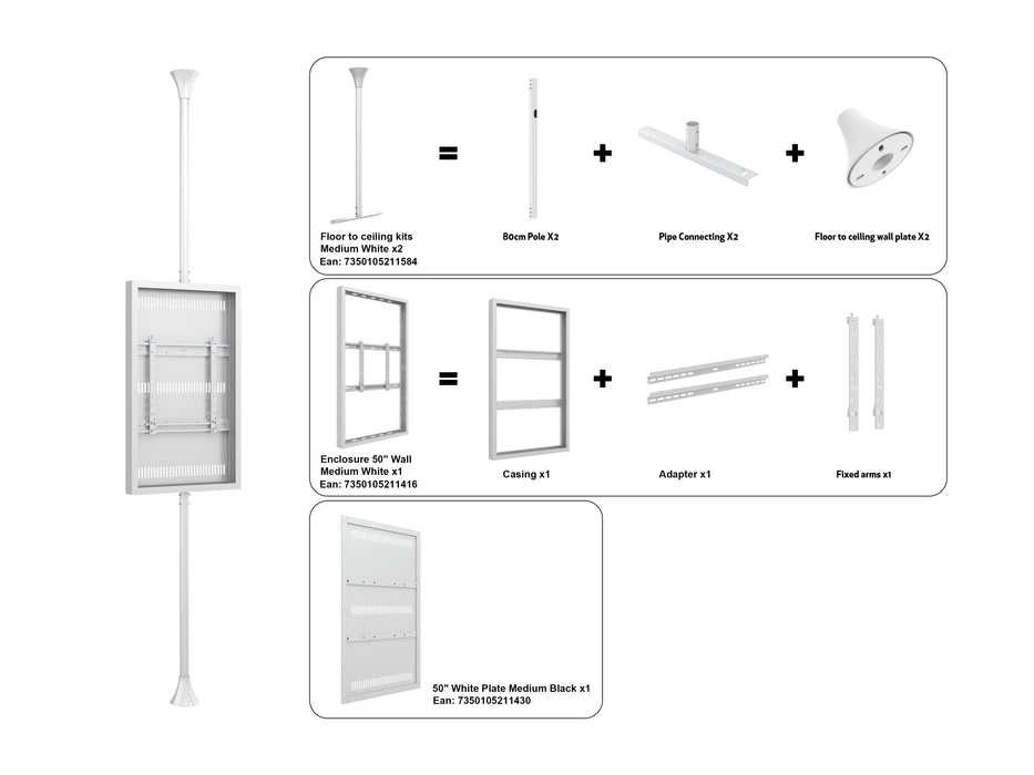 Multibrackets M Pro Series Enclosure 50" Floor to Ceiling Medium White Signage Display Enclosures Multibrackets