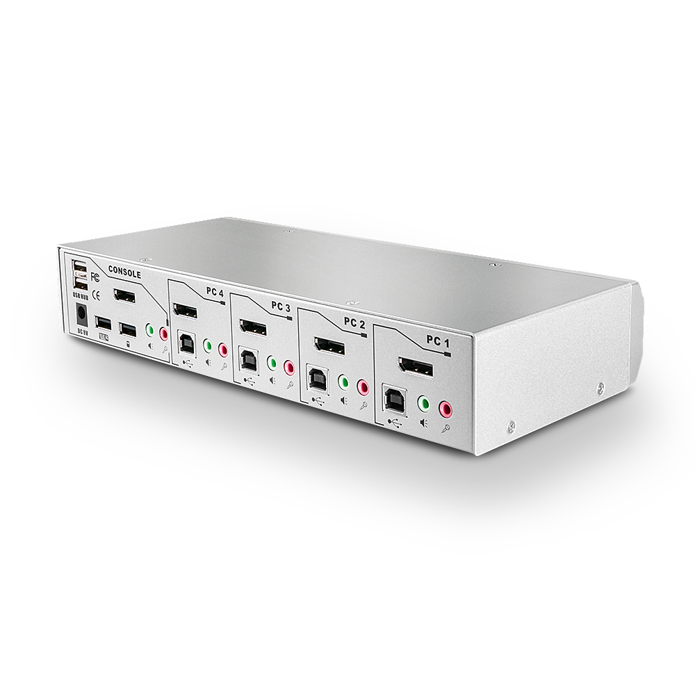 Lindy 4 Port DisplayPort 1.2, USB 2.0 & Audio KVM Switch | 39305 Switches Lindy