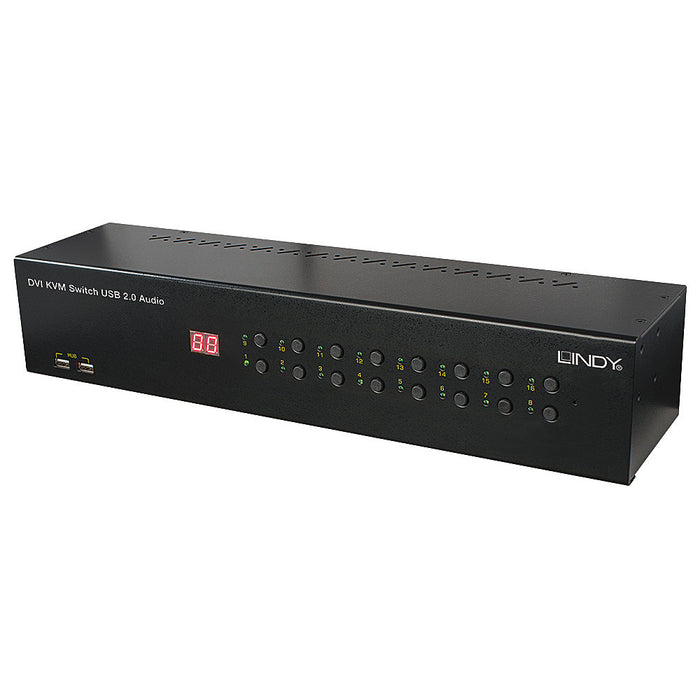 Lindy 16 Port DVI-I Single Link, USB 2.0 & Audio KVM Switch | 39318 Lindy Kvm Switch Lindy