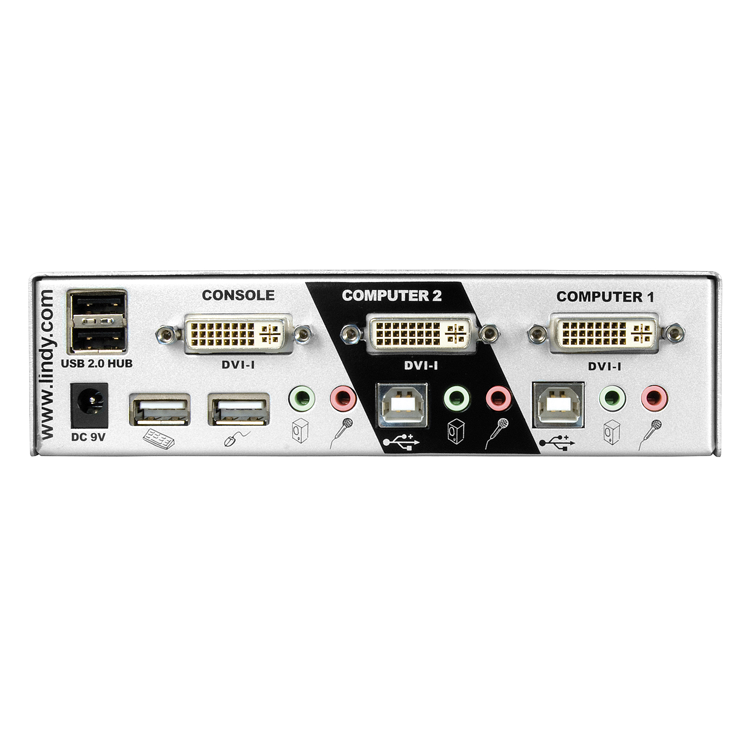 Lindy 2 Port DVI-I Single Link, USB 2.0 & Audio KVM Switch | 39336 Switches Lindy