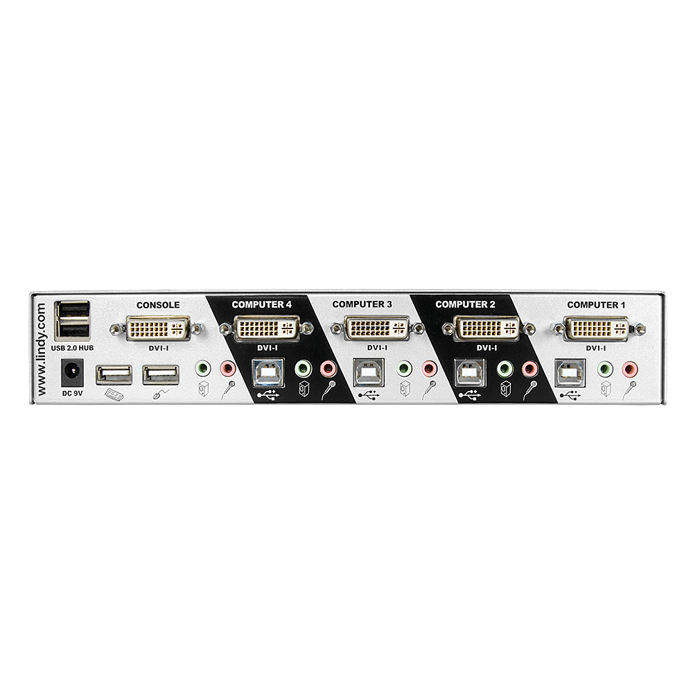 Lindy 4 Port DVI-I Dual Link, USB 2.0 & Audio KVM Switch | 39339 Switches Lindy