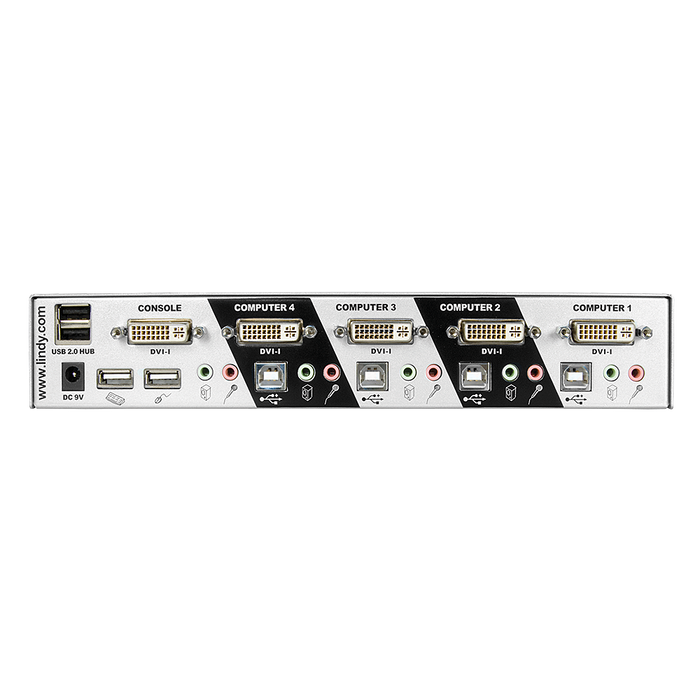 Lindy 4 Port DVI-I Dual Link, USB 2.0 & Audio KVM Switch | 39339 Switches Lindy
