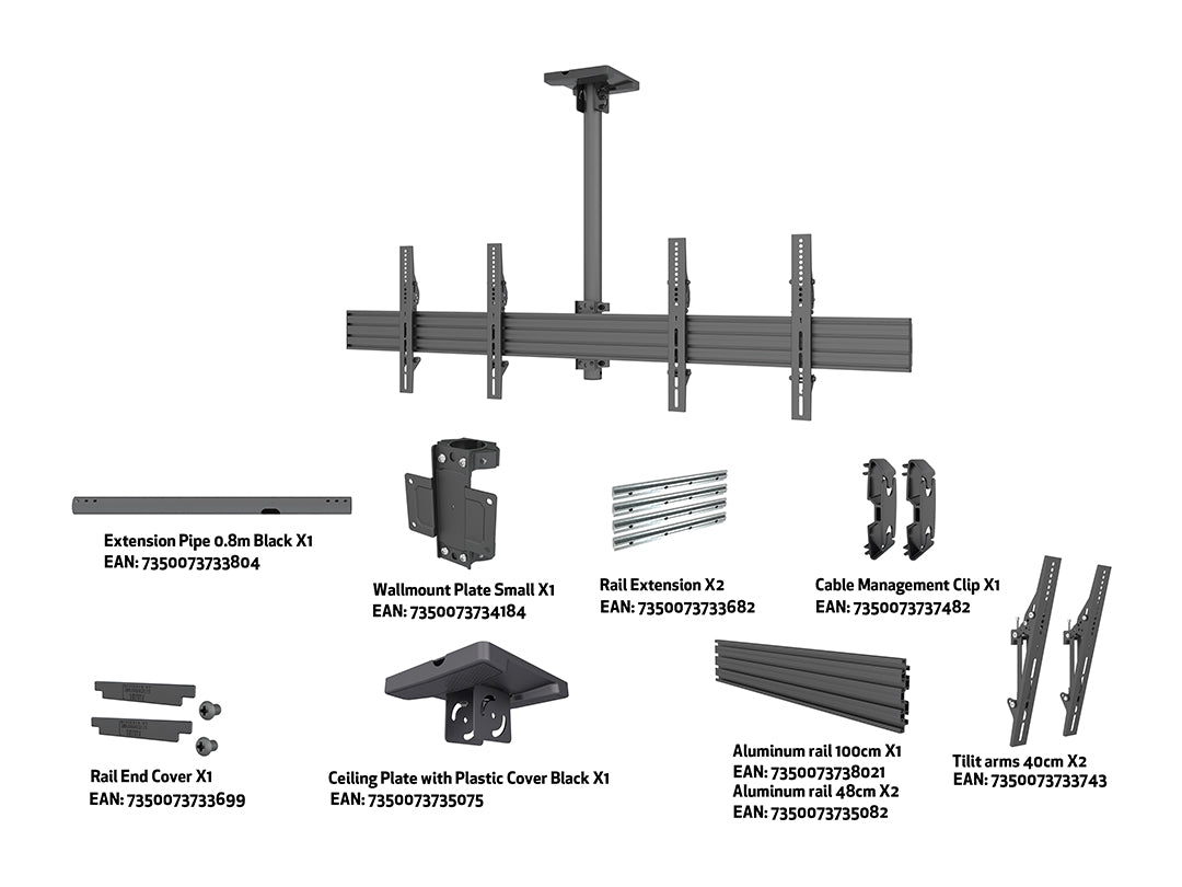 Multibrackets 0.8m Tilt 40"-65" Pro Series Menu Board Ceiling Mount For 2 Screens Ceiling Mount Bracket Multibrackets