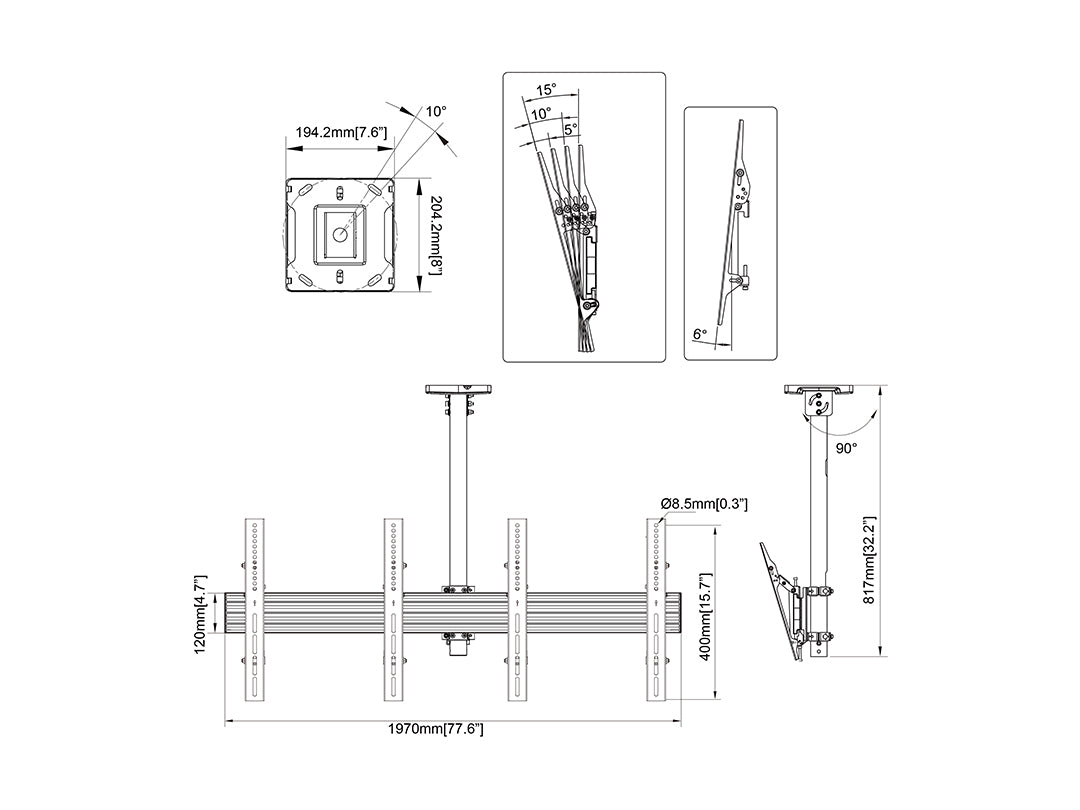 Multibrackets 0.8m Tilt 40"-65" Pro Series Menu Board Ceiling Mount For 2 Screens Ceiling Mount Bracket Multibrackets