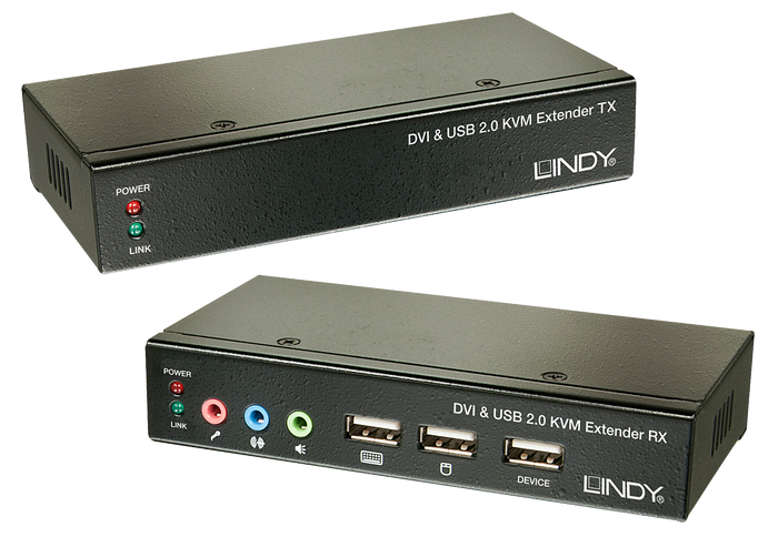 Lindy 50m Cat.6 DVI-D Single Link, USB & Audio KVM Extender - 39377 Switches Lindy