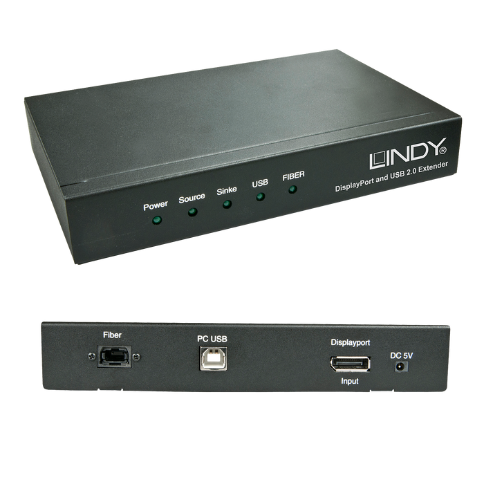 Lindy 200m Fibre Optic DisplayPort 1.2 & USB 2.0 KVM Extender | 39380