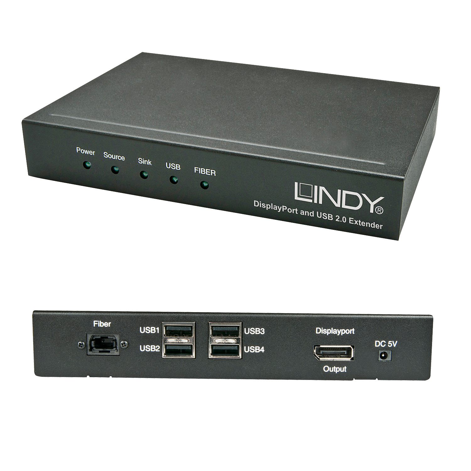 Lindy 200m Fibre Optic DisplayPort 1.2 & USB 2.0 KVM Extender | 39380 AV Extender Lindy