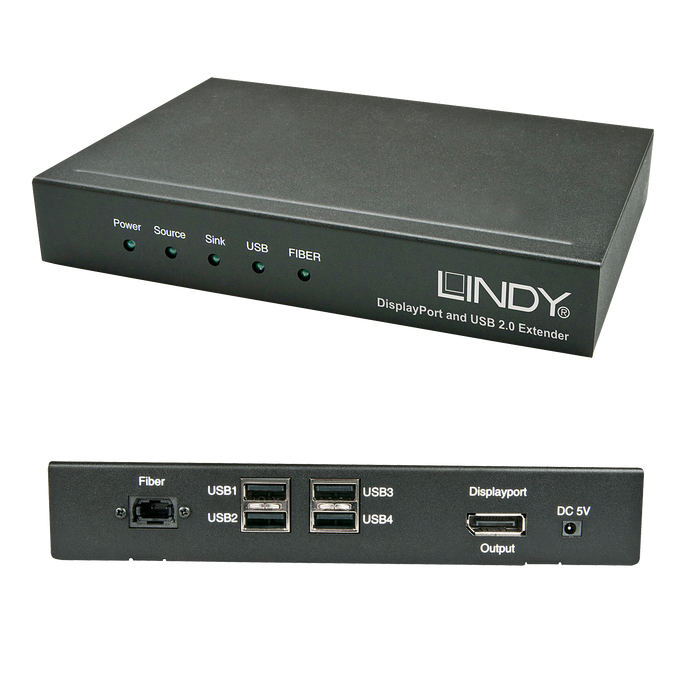 Lindy 200m Fibre Optic DisplayPort 1.2 & USB 2.0 KVM Extender | 39380