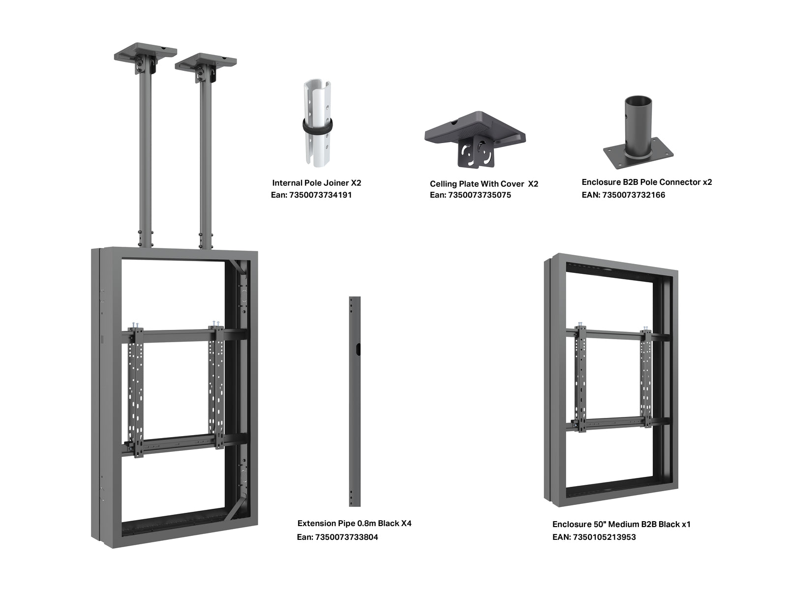 Multibrackets M Pro Series Enclosure 50" Ceilingmount Medium B2B Black Signage Display Enclosures Multibrackets