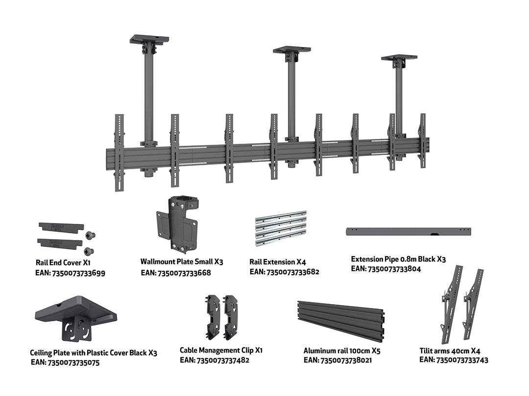 Multibrackets 0.8m Tilt 40"-65" Pro Series Menu Board Ceiling Mount For 4 Screens Ceiling Mount Bracket Multibrackets