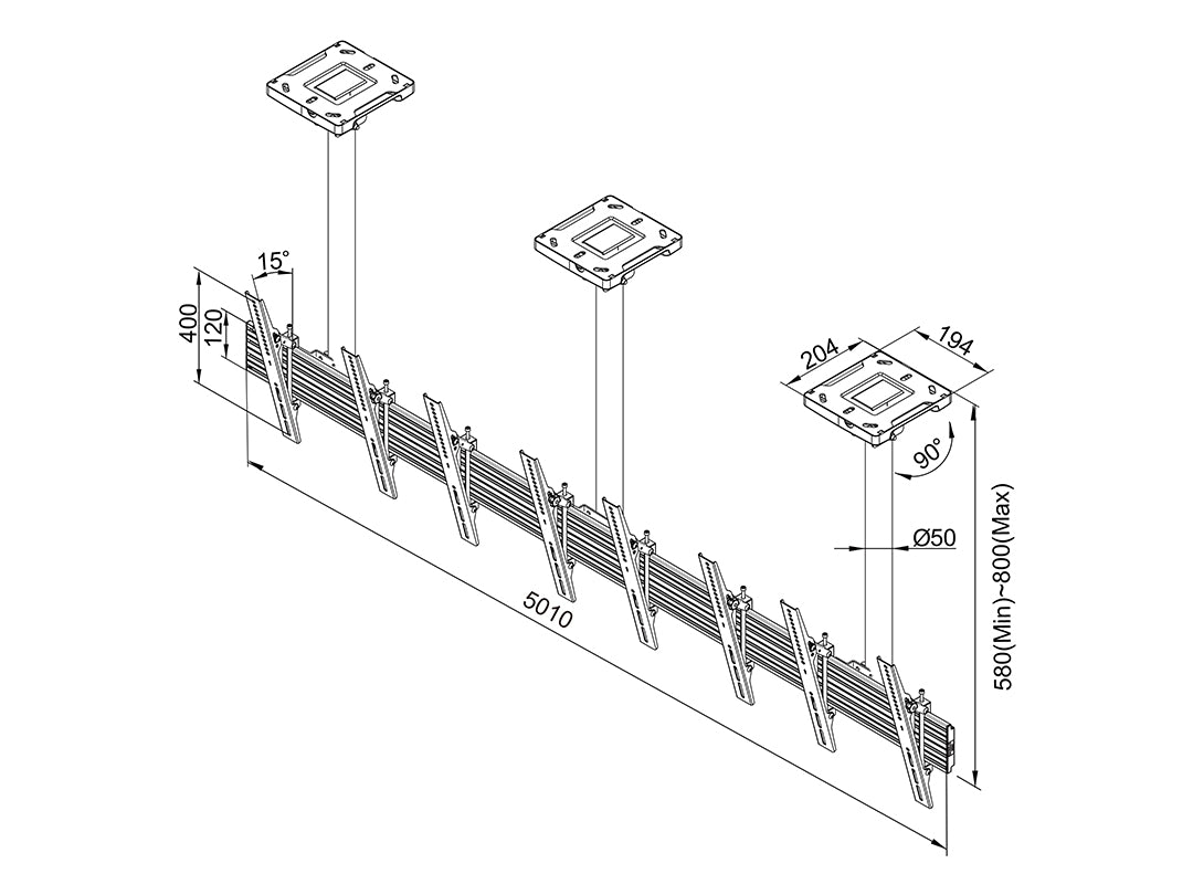 Multibrackets 0.8m Tilt 40"-65" Pro Series Menu Board Ceiling Mount For 4 Screens Ceiling Mount Bracket Multibrackets