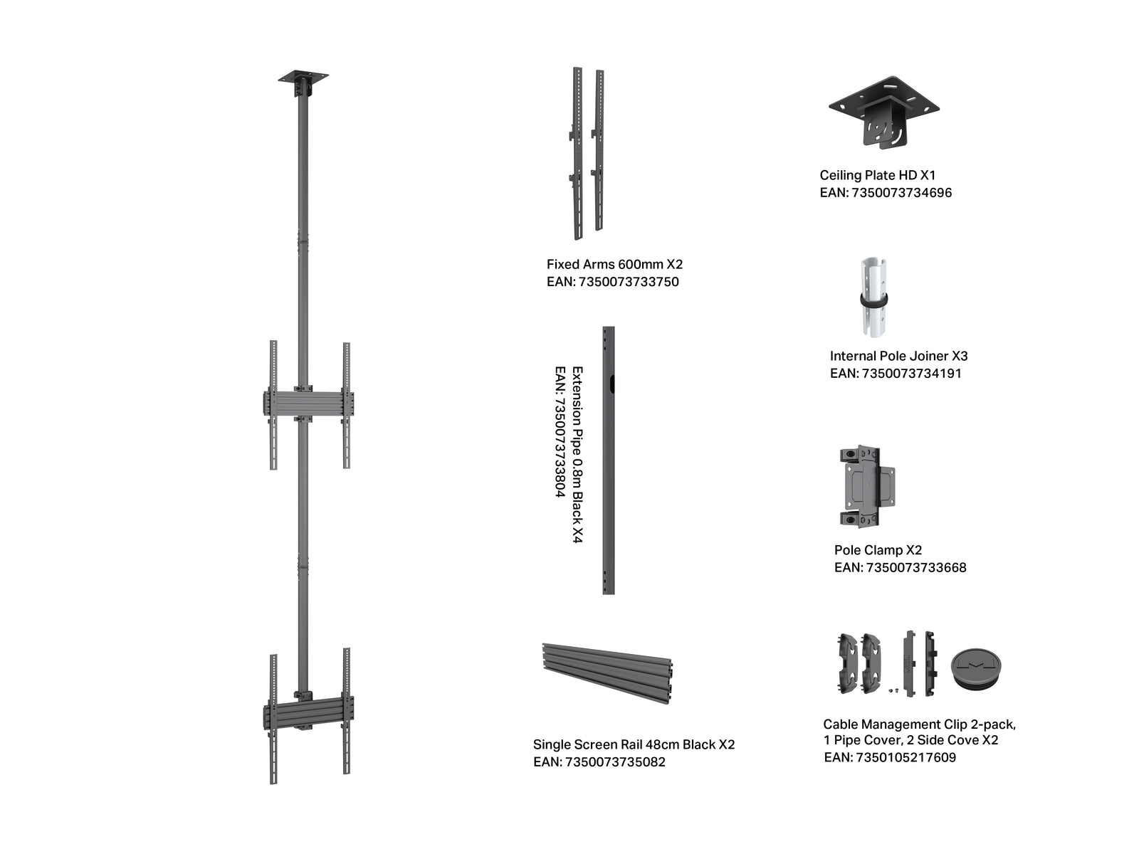 Multibrackets MBC2UP M Pro 3m 2-Screen Ceiling Mount For 40"-65" Screens | 7340234813964 Ceiling Mount Bracket Multibrackets