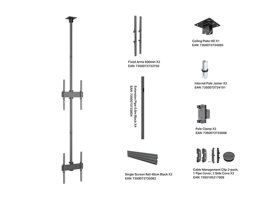 Multibrackets MBC2UP M Pro 3m 2-Screen Ceiling Mount For 40"-65" Screens | 7340234813964