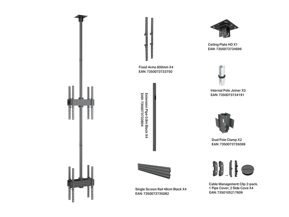 Multibrackets MBC2U2P M Pro 3m 4-Screen Ceiling Mount For 40"-65" Screens | 7340234813988