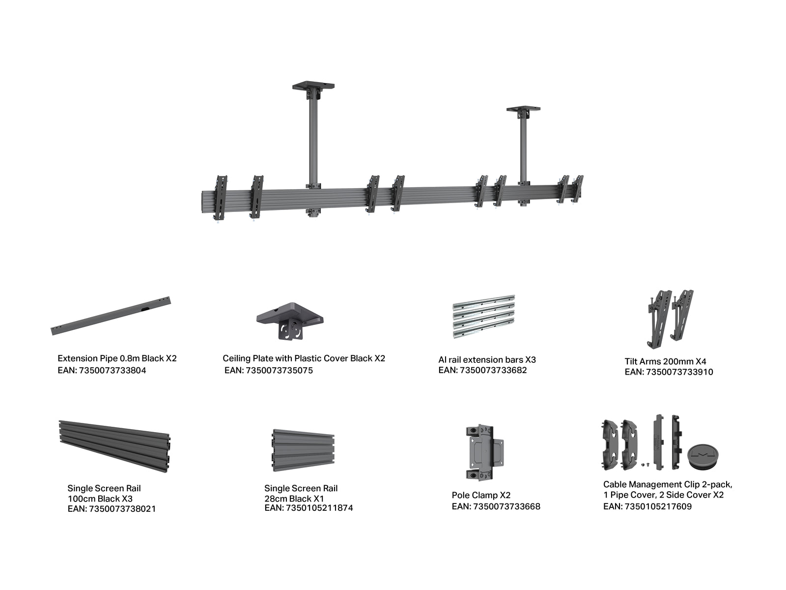 Multibrackets M Menu Board Pro 4-Screen Ceiling Mount For 32"-43" Screen | 200x200 VESA Ceiling Mount Bracket Multibrackets