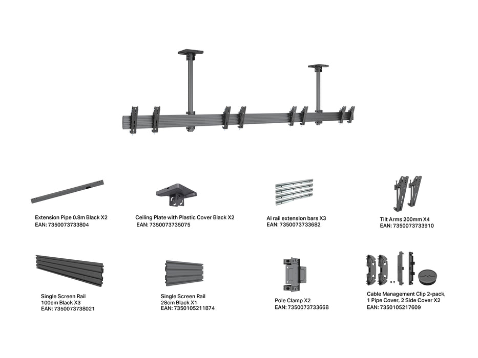 Multibrackets M Menu Board Pro 4-Screen Ceiling Mount For 32"-43" Screen | 200x200 VESA