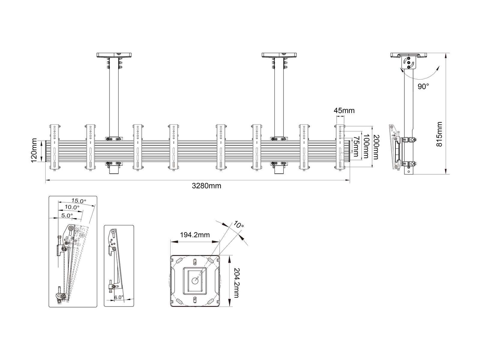 Multibrackets M Menu Board Pro 4-Screen Ceiling Mount For 32"-43" Screen | 200x200 VESA Ceiling Mount Bracket Multibrackets