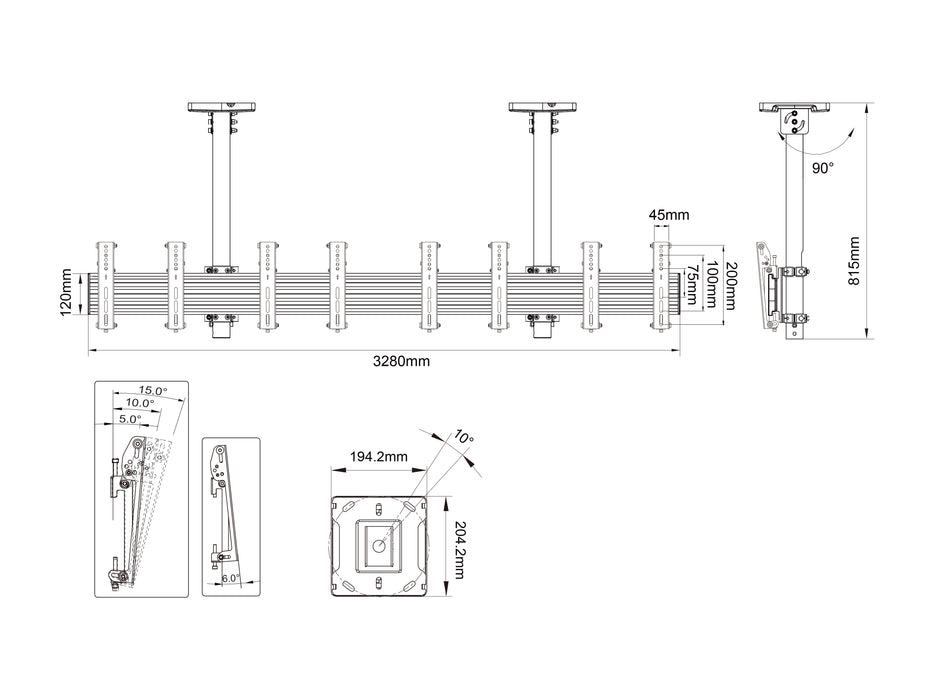 Multibrackets M Menu Board Pro 4-Screen Ceiling Mount For 32"-43" Screen | 200x200 VESA