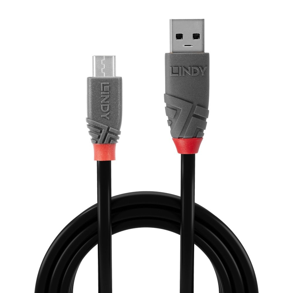 Lindy 3m USB 2.0 Type A to Micro-B Cable, Anthra Line | 36734 USB Cable Lindy