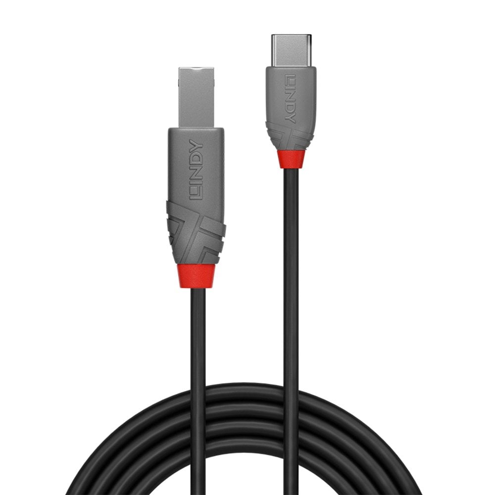 Lindy 3m USB 2.0 Type C to B Cable, Anthra Line | 36943 USB Cable Lindy