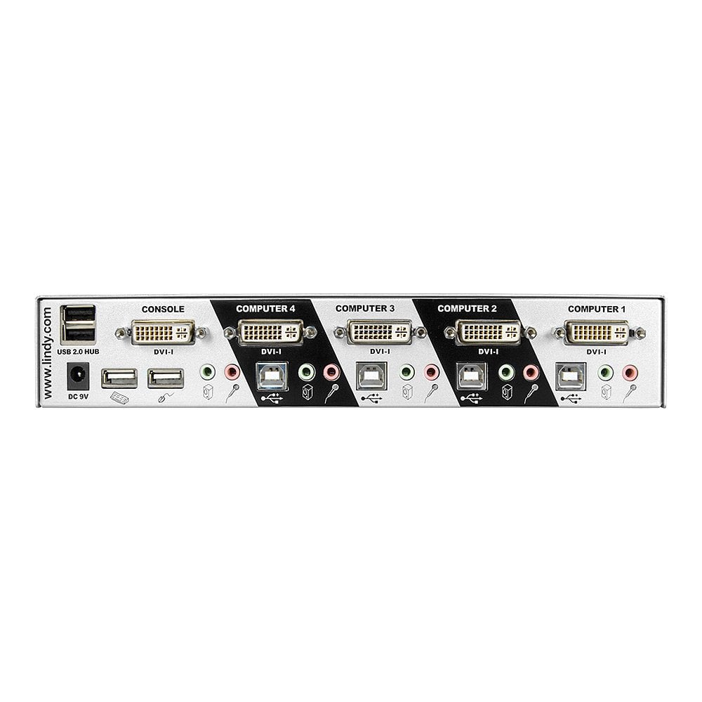 Lindy 4 Port DVI-I Single Link, USB 2.0 & Audio KVM Switch Pro - 39337 Switches Lindy